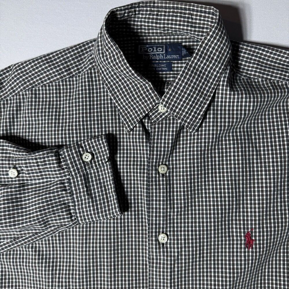 Vintage Polo Ralph Lauren Mens M Shirt Marlowe Plaid Long Sleeve Button Up Brown